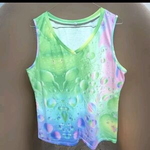 Comfortable Women's Tank Top Size XL Green Purple Pink Bubbles  Polyester Cotton